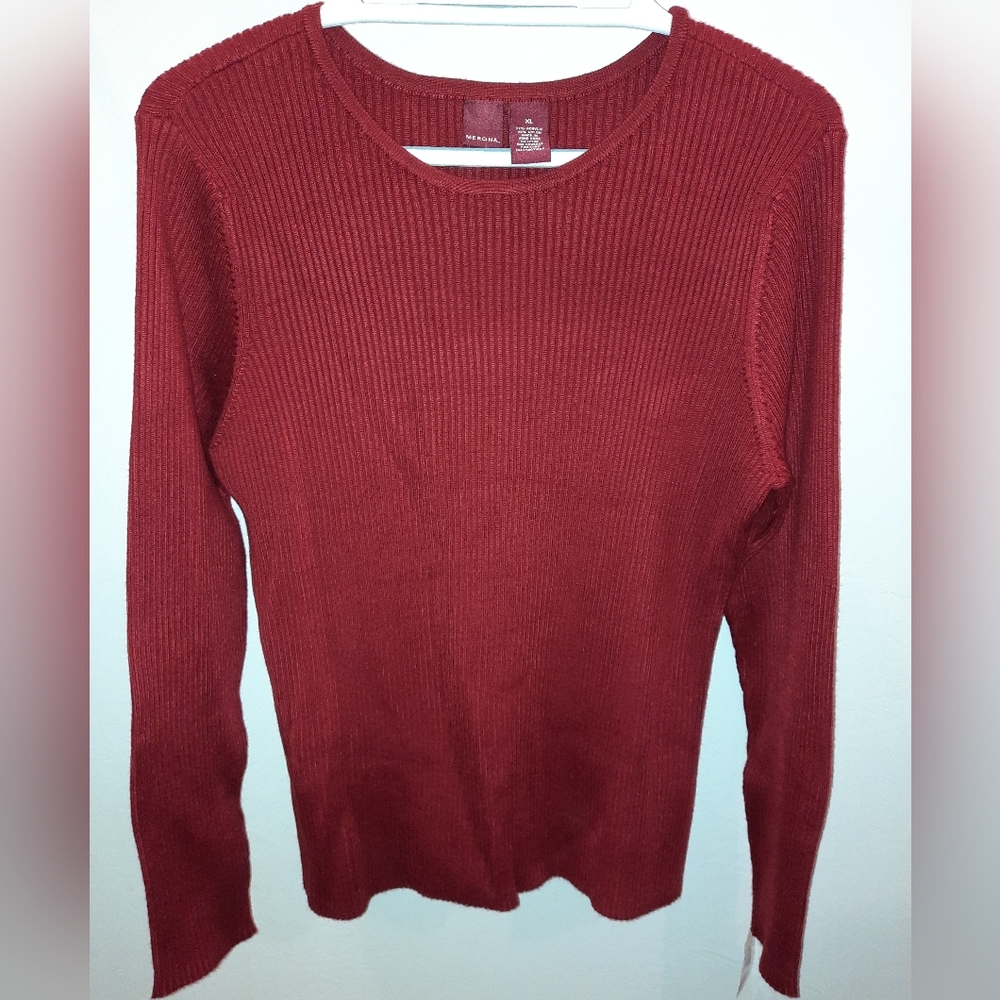 NWT Merona brick, red ribbed long sleeve sweater women's size XL
